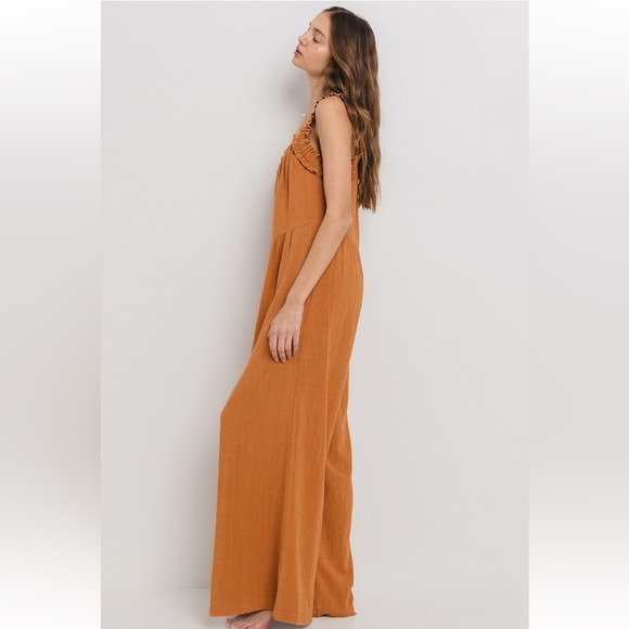 17 Solid Ruffle Strap Wide Leg Jumpsuit - Picture 6 of 7